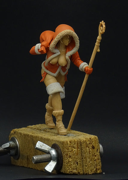Santa Girl figure, 90mm miniature, Female Santa Claus, Christmas figure