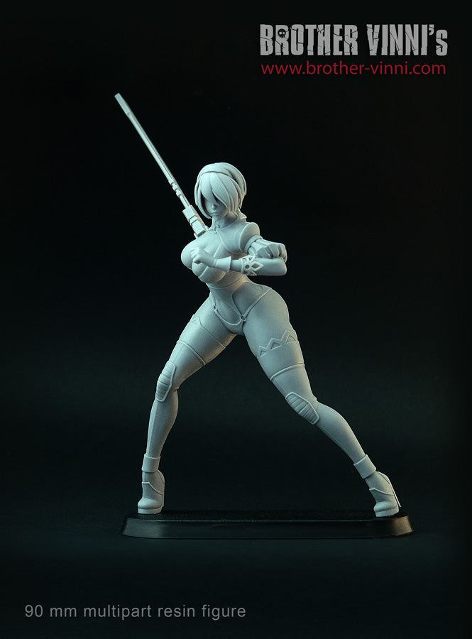Cyber Mercenary 90mm figure, large scale female miniature