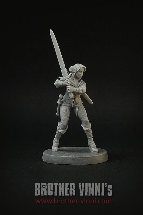 Female Human Fighter miniature, medieval fantasy girl.