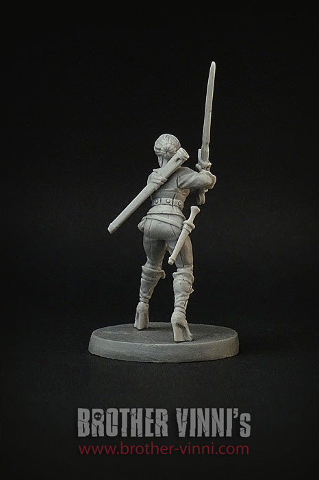 Female Human Fighter miniature, medieval fantasy girl.