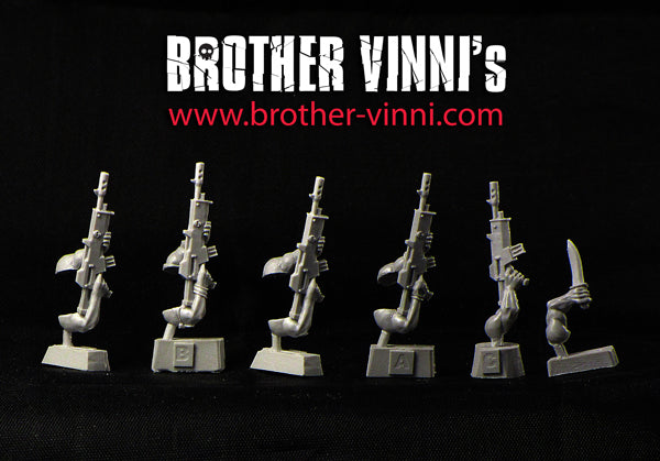 Male hands with rifles, wargame sci-fi 28mm resin bits, accessories