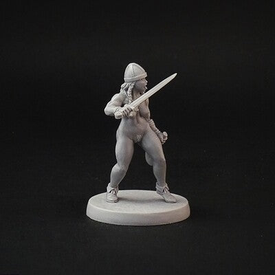 Female Berserker miniature by Brother Vinni. 28mm resin for playing SAGA