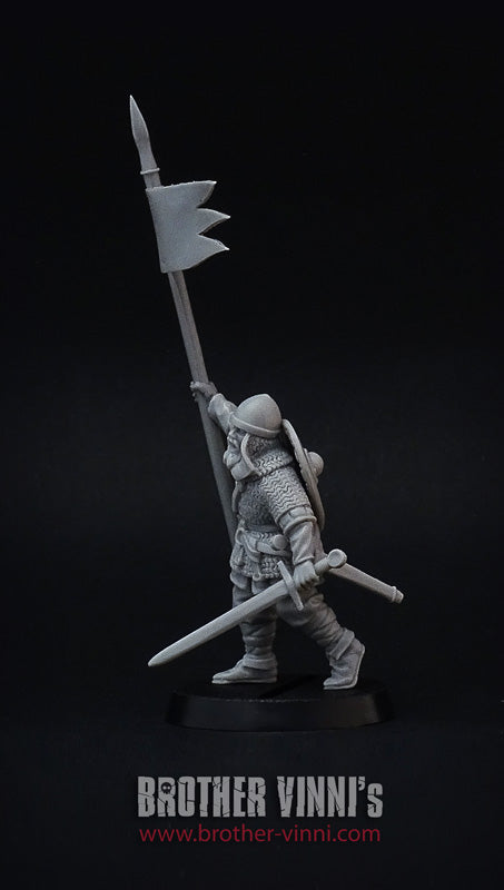 Knight Standard Bearer miniature, 28mm resin by Brother Vinni.