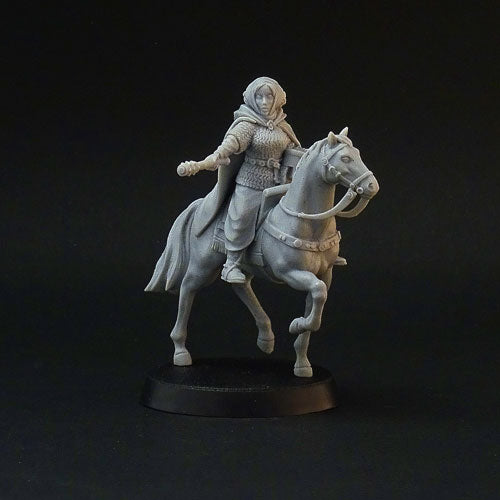 Female Mounted Knight miniature for SAGA, 28mm resin by Brother Vinni.