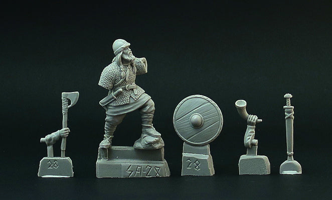Viking Trumpeter miniature for SAGA, 28mm resin by Brother Vinni.