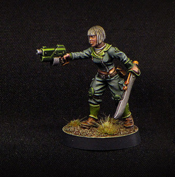 Sergeant, Female Imperial Soldier miniature, wargame guard, 28mm