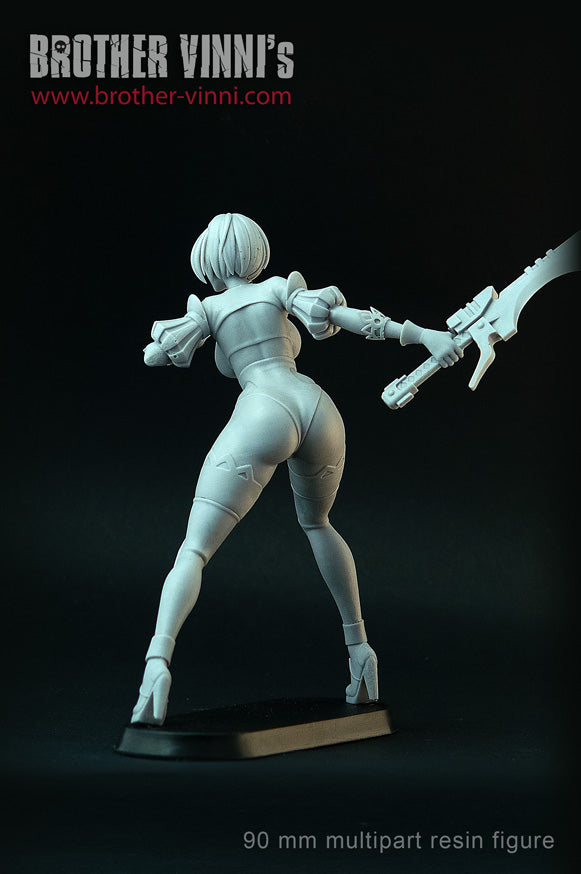 Cyber Mercenary 90mm figure, large scale female miniature