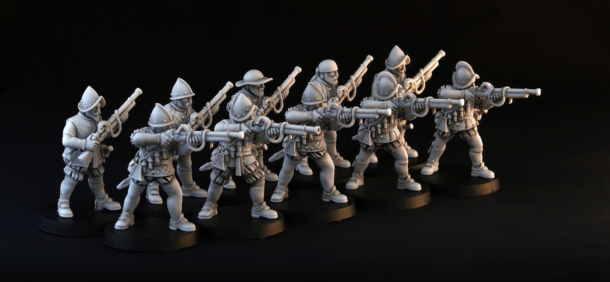 Spanish Hand Gunners wargame miniature set, 28mm musketeers