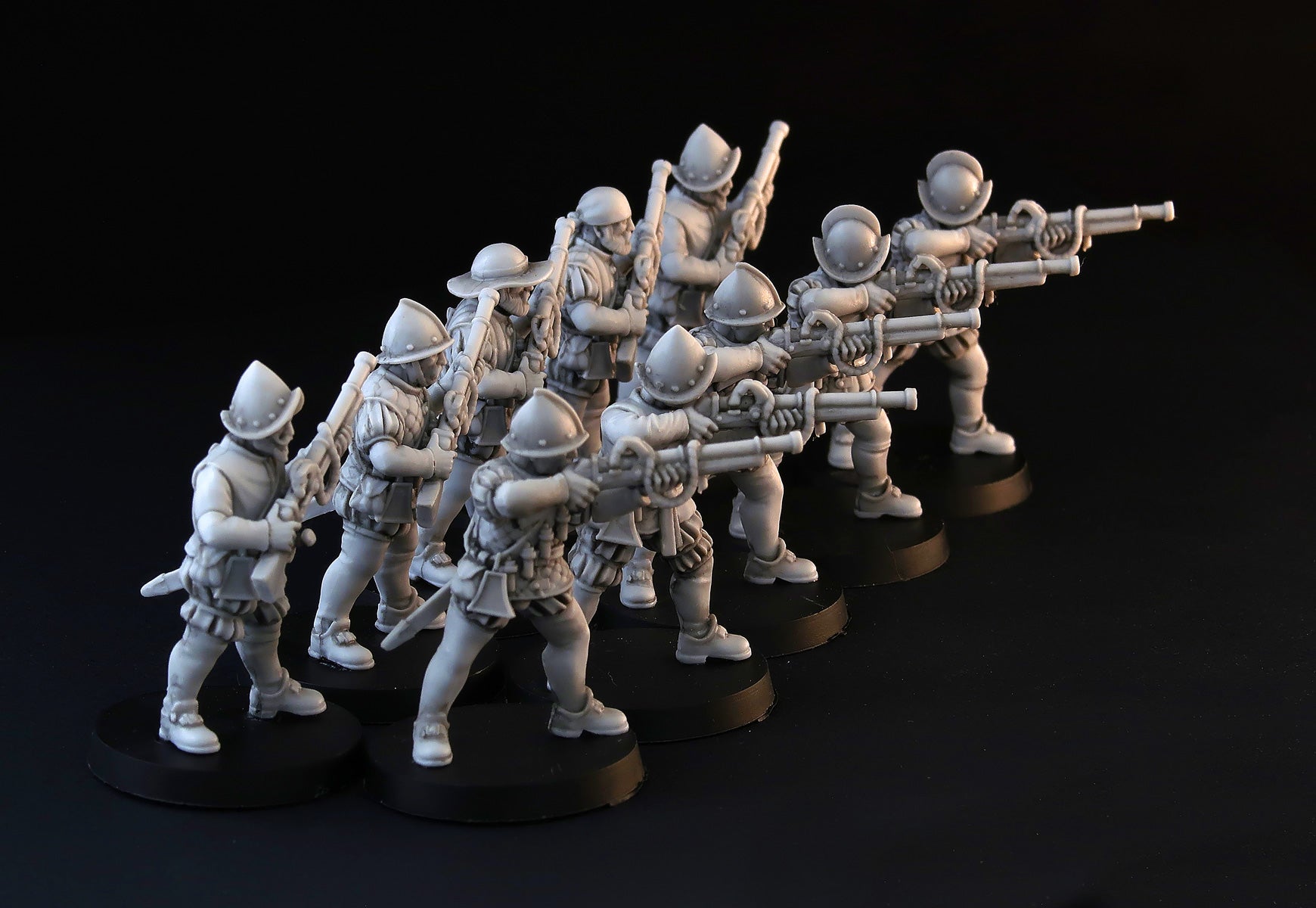 Spanish Hand Gunners wargame miniature set, 28mm musketeers