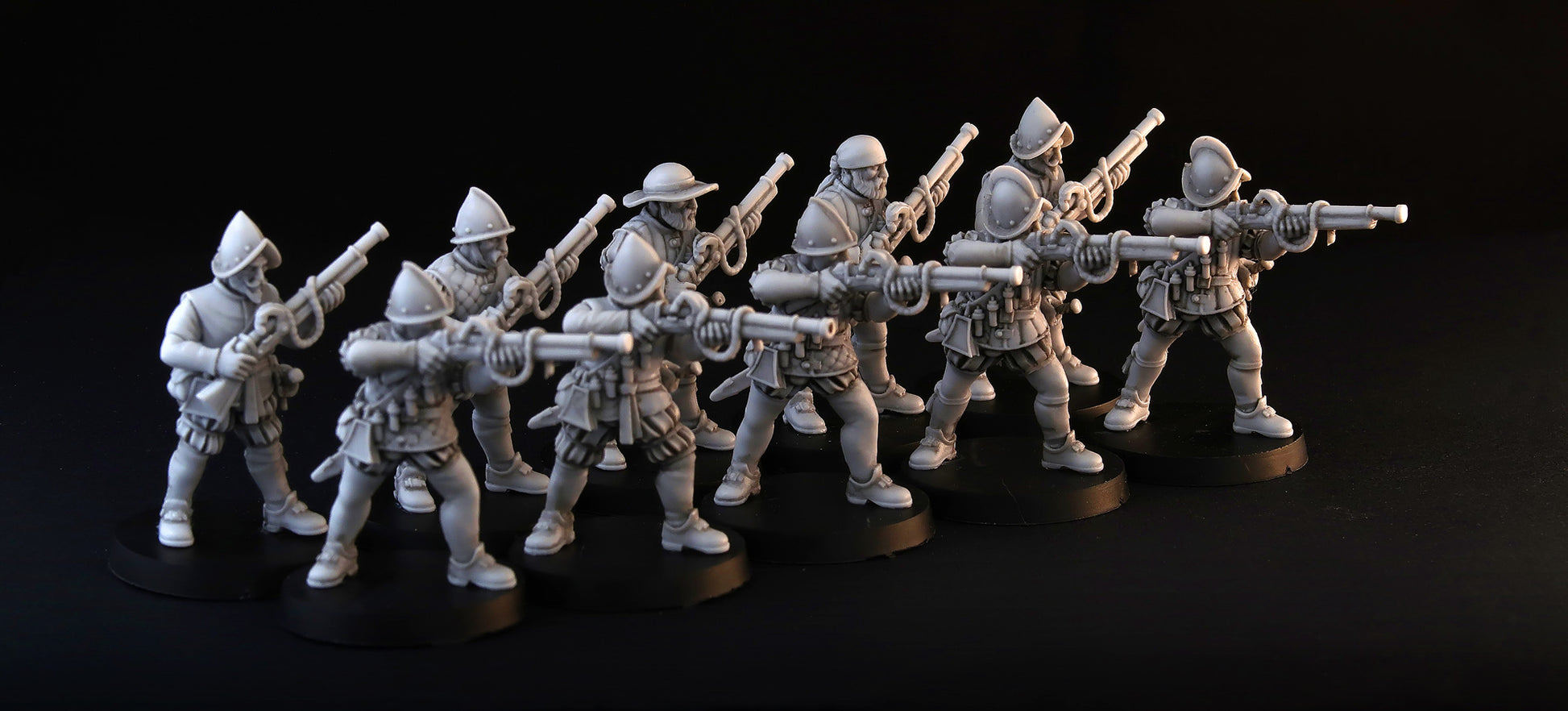 Spanish Hand Gunners wargame miniature set, 28mm musketeers