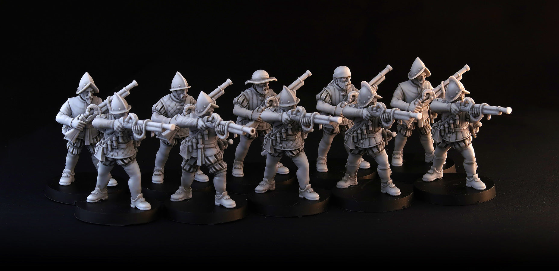 Spanish Hand Gunners wargame miniature set, 28mm musketeers