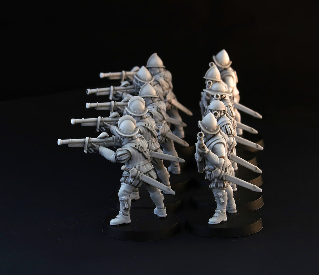 Spanish Hand Gunners wargame miniature set, 28mm musketeers