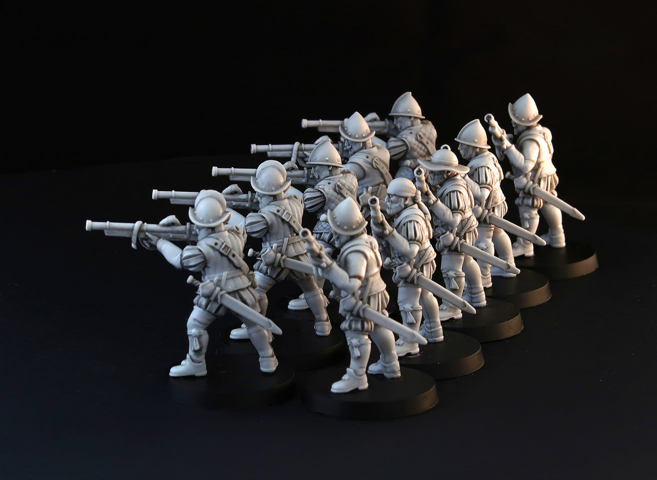Spanish Hand Gunners wargame miniature set, 28mm musketeers