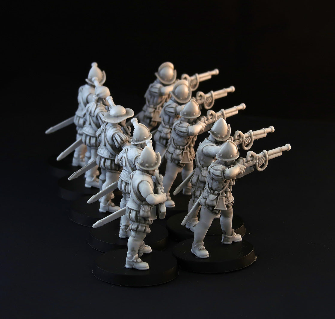 Spanish Hand Gunners wargame miniature set, 28mm musketeers