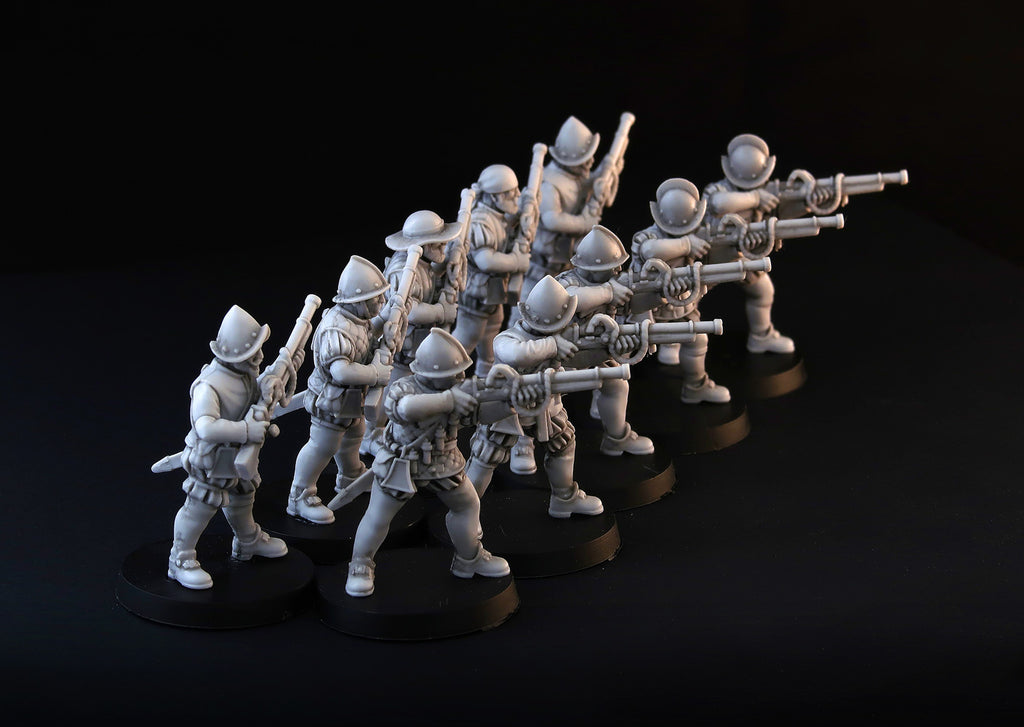 Spanish Hand Gunners wargame miniature set, 28mm musketeers