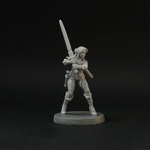 Female Human Fighter miniature, medieval fantasy girl.