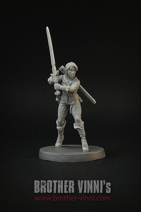 Female Human Fighter miniature, medieval fantasy girl.