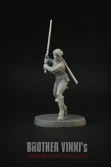 Female Human Fighter miniature, medieval fantasy girl.