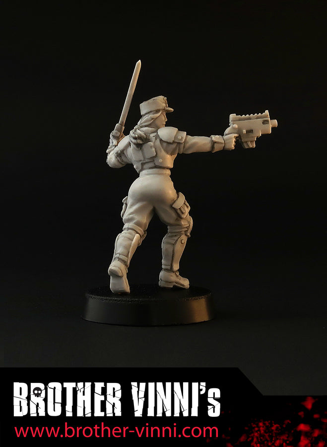 Special Unit - Female Guard Sergeant, wargame tabletop miniature, alternative grimdark Guard Girl - 28mm, resin