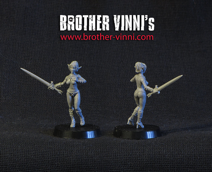 Female Elf warrior fantasy miniature, 28mm resin by Brother Vinni