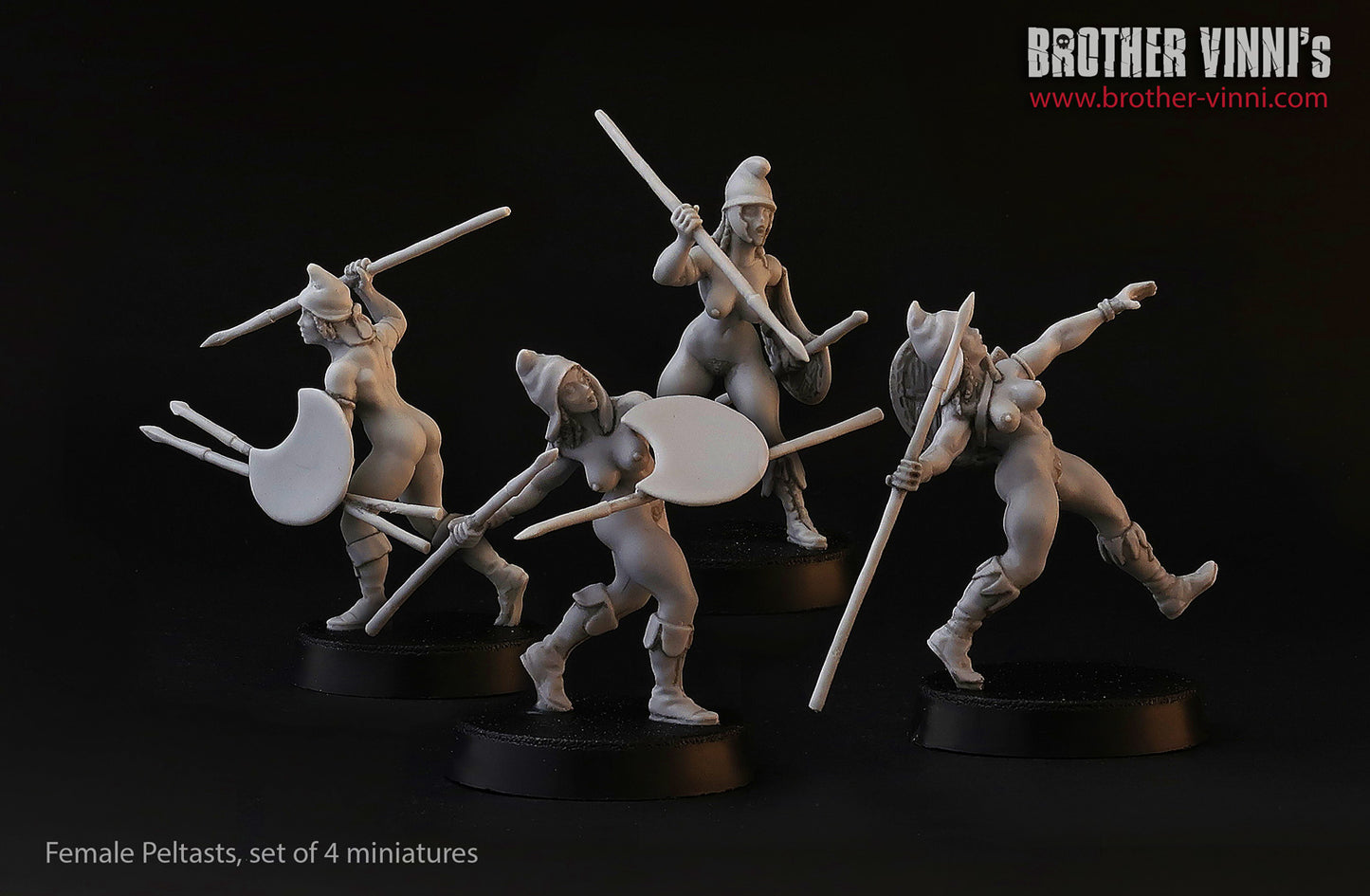 Female Greek Peltasts (4 models) 28 mm wargame miniatures