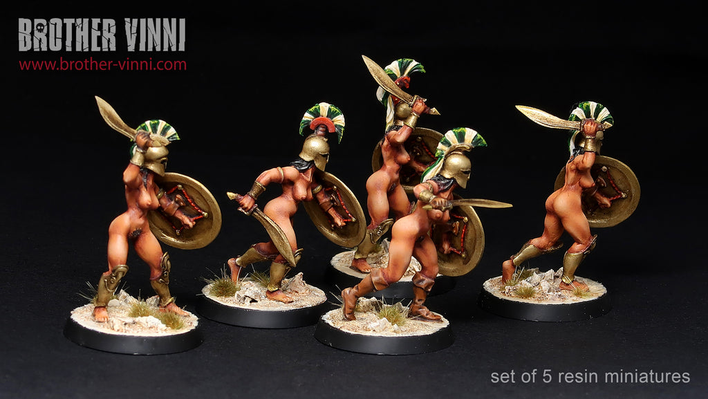 Female Greek Hoplites miniatures (set of 5 models) 28 mm for painting and wargaming