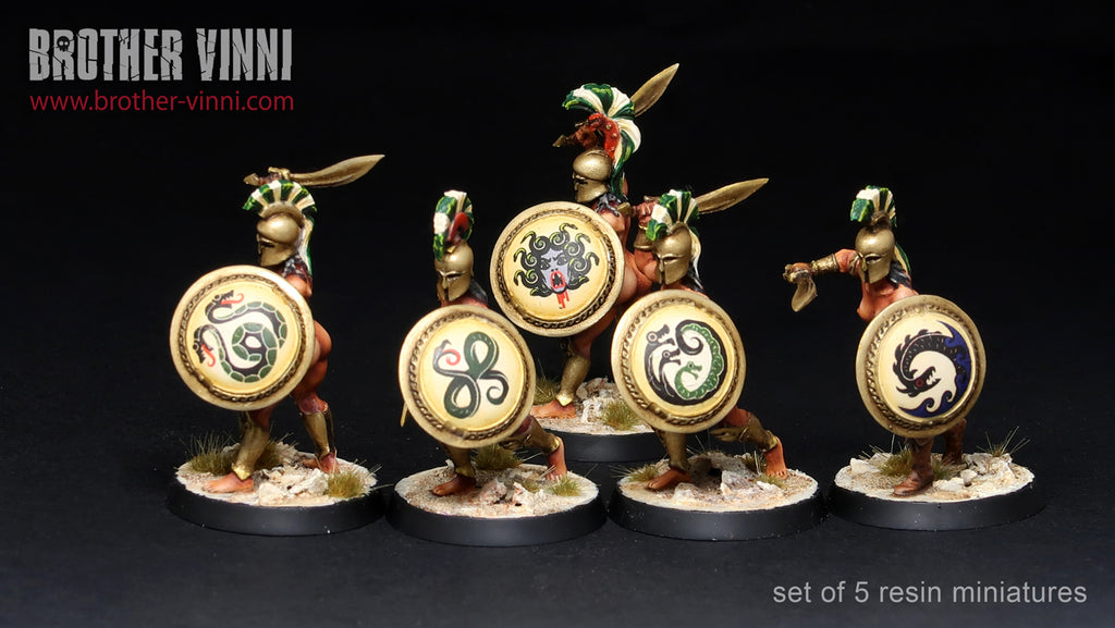 Female Greek Hoplites miniatures (set of 5 models) 28 mm for painting and wargaming