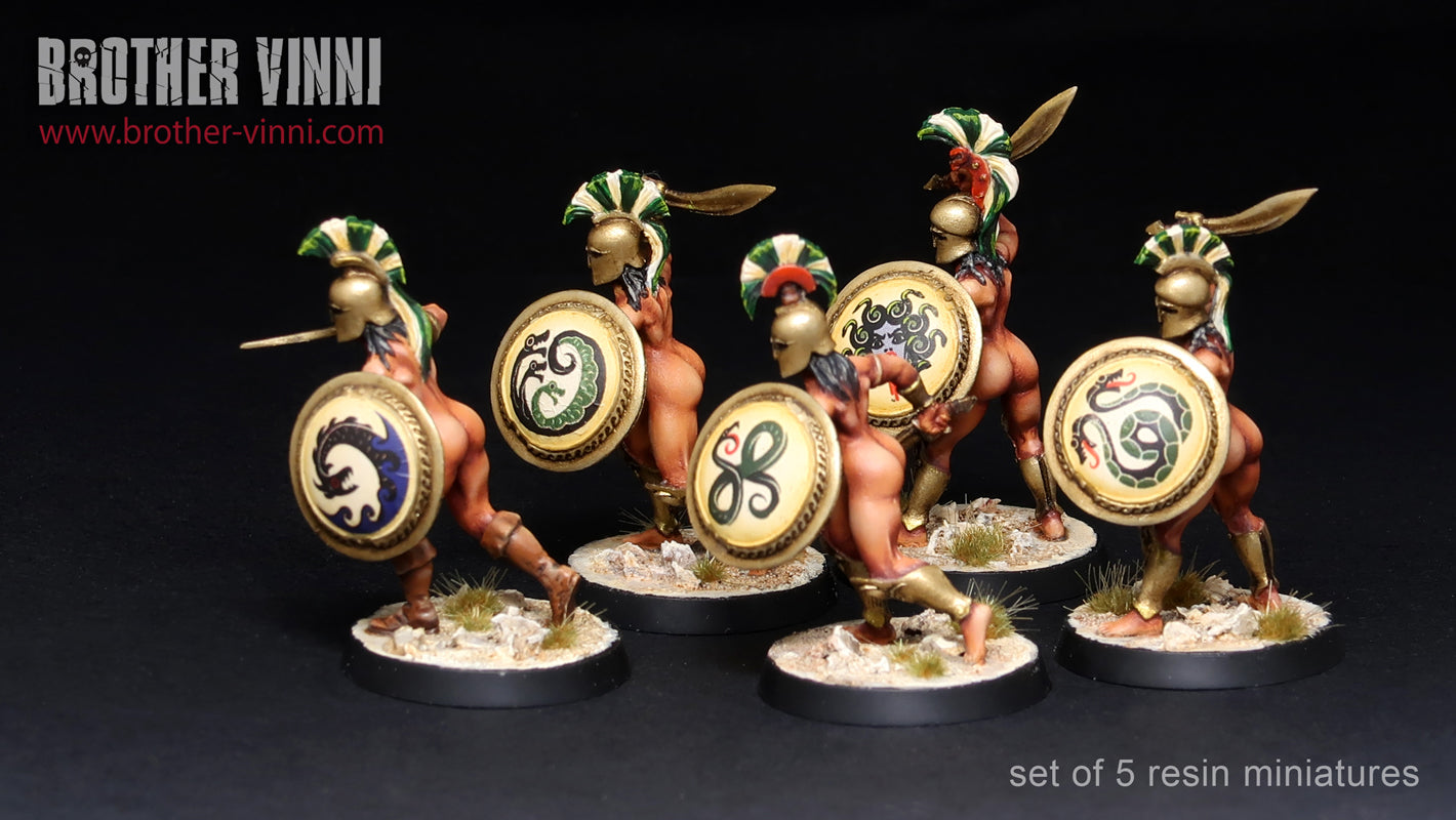 Female Greek Hoplites miniatures (set of 5 models) 28 mm for painting and wargaming