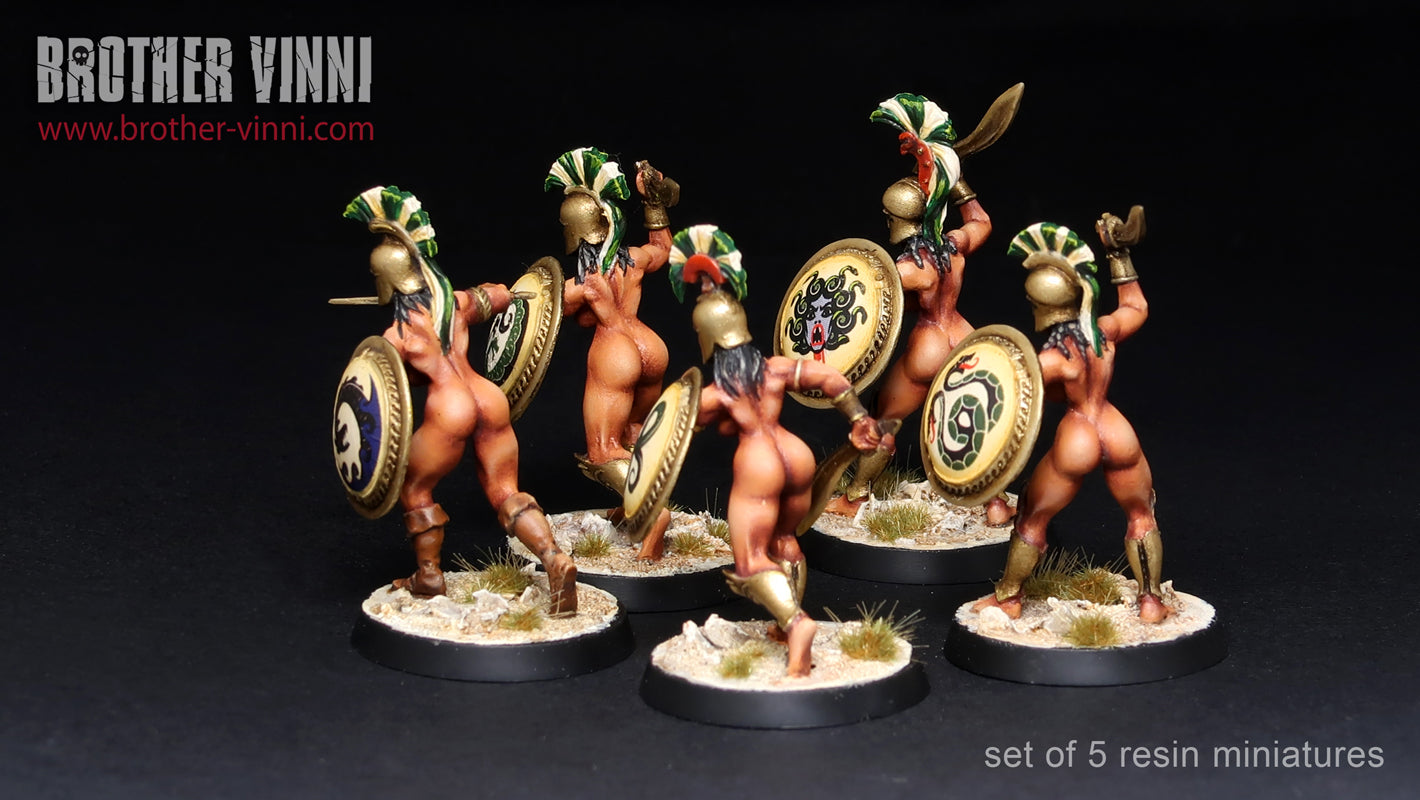Female Greek Hoplites miniatures (set of 5 models) 28 mm for painting and wargaming