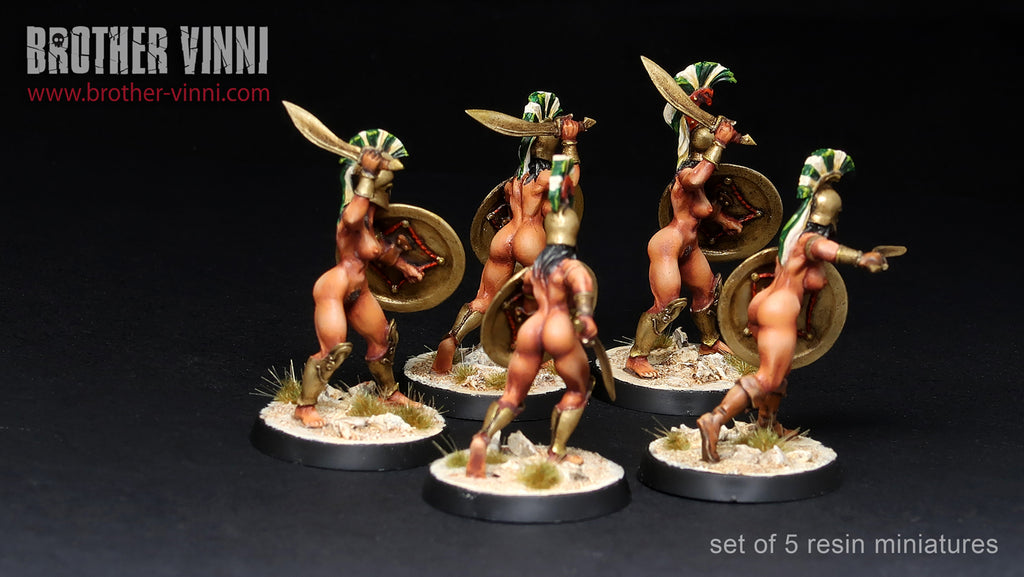 Female Greek Hoplites miniatures (set of 5 models) 28 mm for painting and wargaming