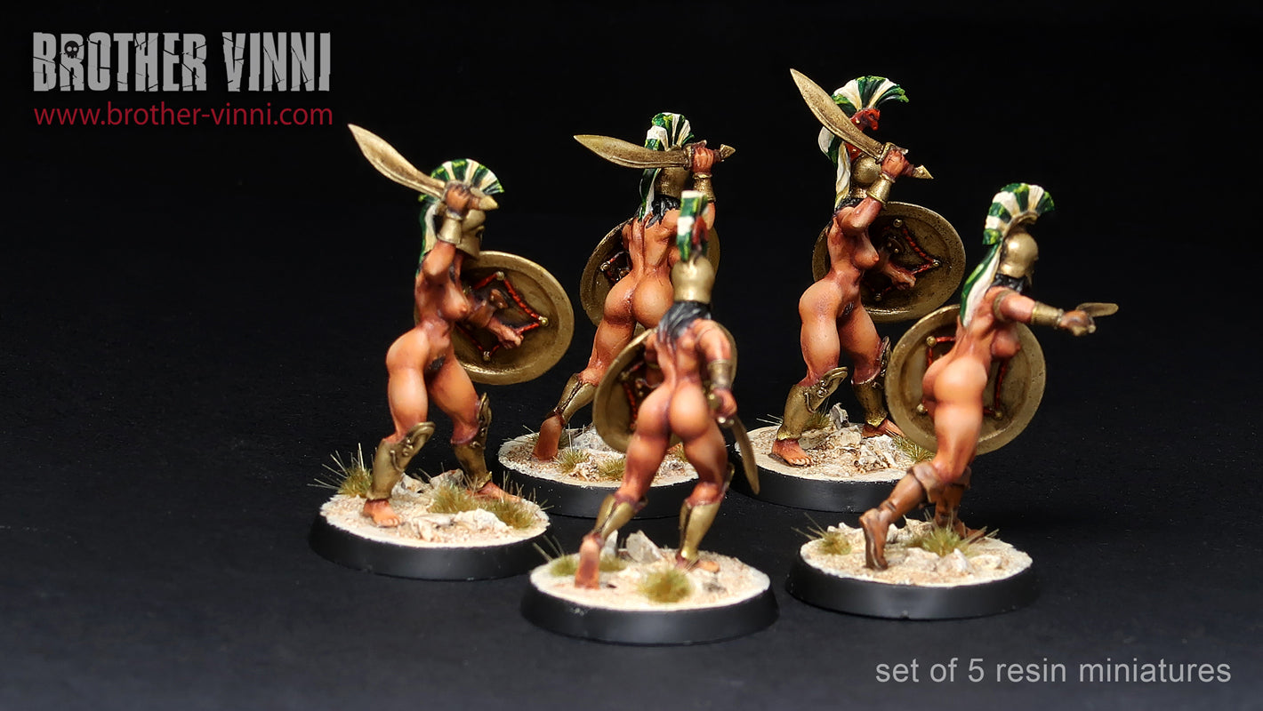 Female Greek Hoplites miniatures (set of 5 models) 28 mm for painting and wargaming