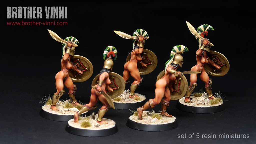 Female Greek Hoplites miniatures (set of 5 models) 28 mm for painting and wargaming