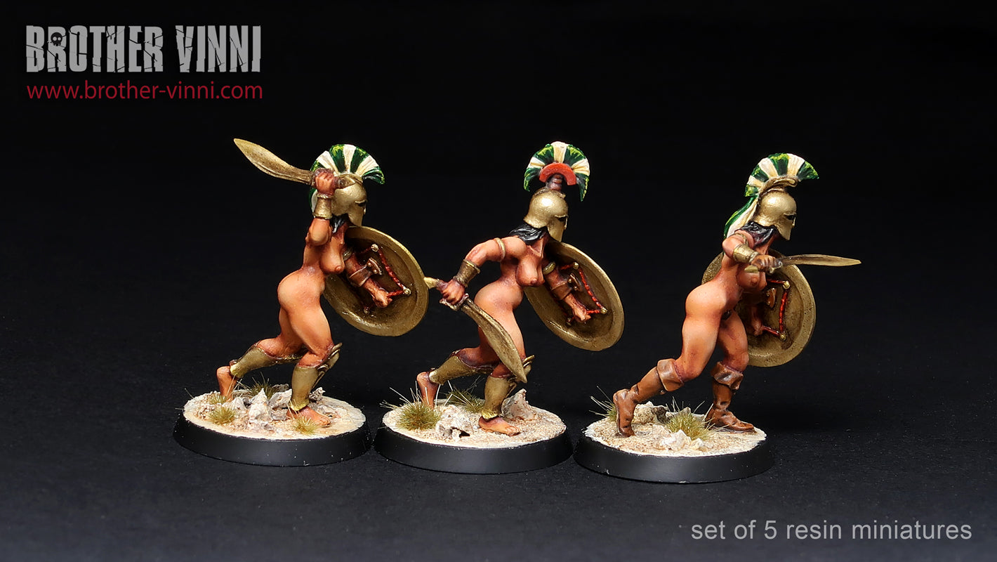 Female Greek Hoplites miniatures (set of 5 models) 28 mm for painting and wargaming