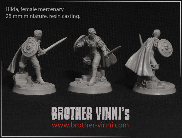 Female Mercenary miniature, 28mm fantasy by Brother Vinni