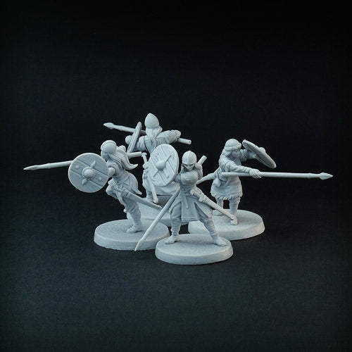 Shield Maidens with spears miniature set, Female Viking warriors, wargame SAGA, 28mm