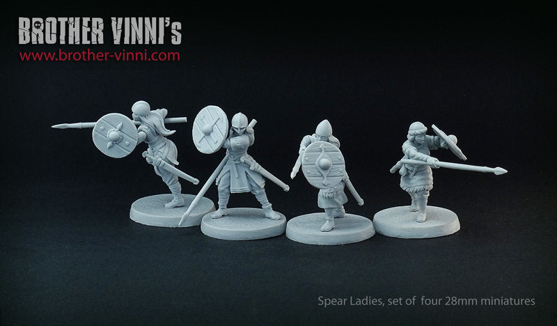 Shield Maidens with spears miniature set, Female Viking warriors, wargame SAGA, 28mm