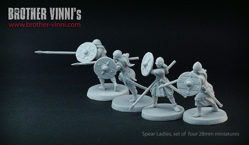 Shield Maidens with spears miniature set, Female Viking warriors, wargame SAGA, 28mm