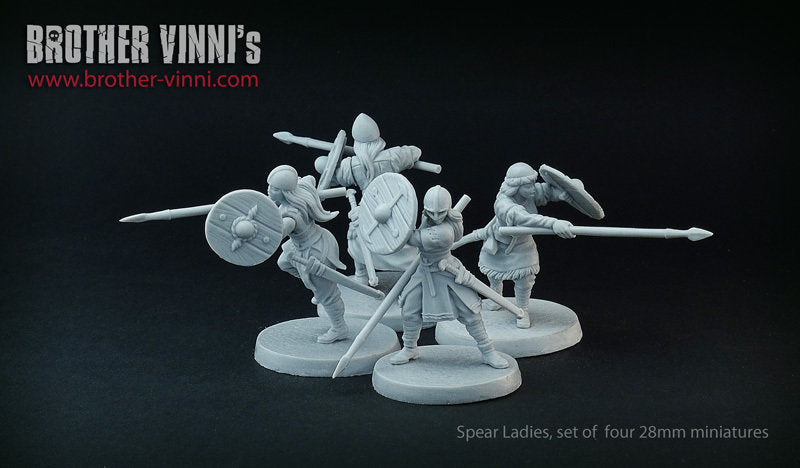 Shield Maidens with spears miniature set, Female Viking warriors, wargame SAGA, 28mm