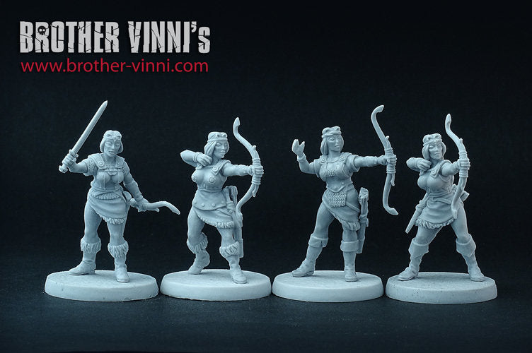 Female Archers miniature set, fantasy Celtic miniatures for wargaming, 28mm