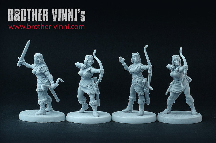 Female Archers miniature set, fantasy Celtic miniatures for wargaming, 28mm