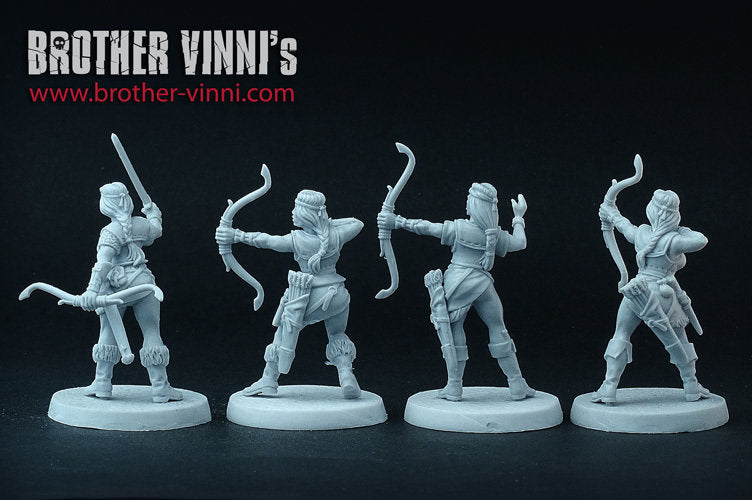 Female Archers miniature set, fantasy Celtic miniatures for wargaming, 28mm