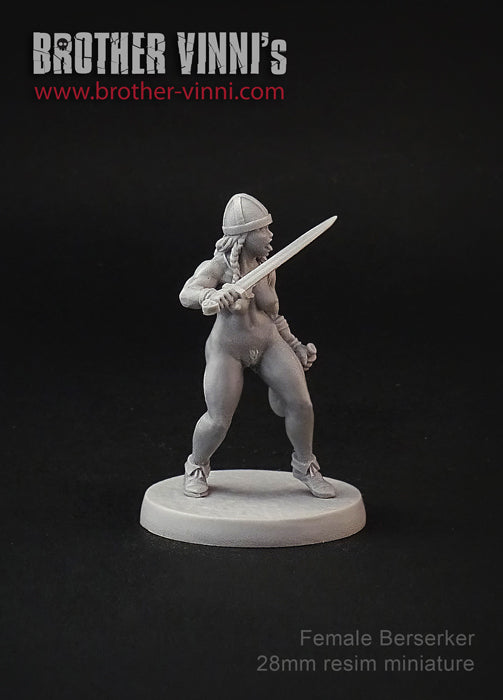 Female Berserker miniature by Brother Vinni. 28mm resin for playing SAGA