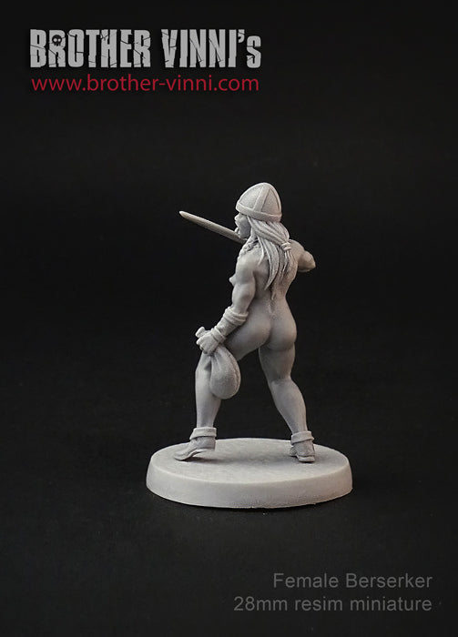 Female Berserker miniature by Brother Vinni. 28mm resin for playing SAGA