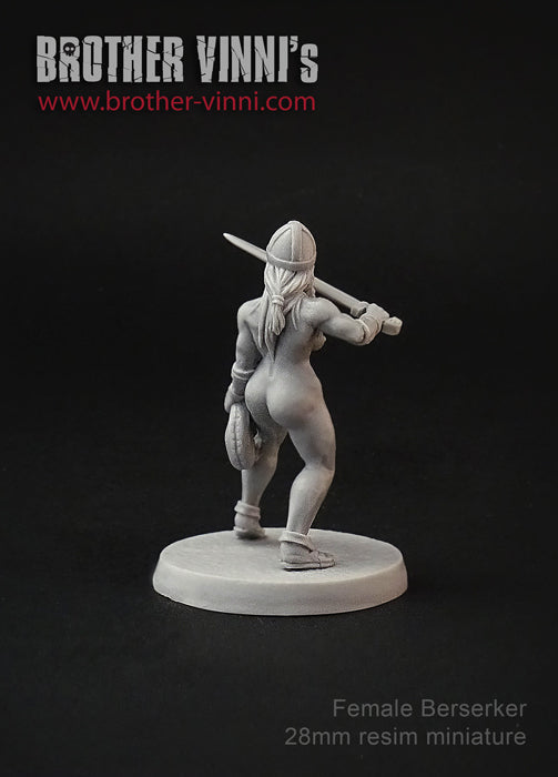 Female Berserker miniature by Brother Vinni. 28mm resin for playing SAGA