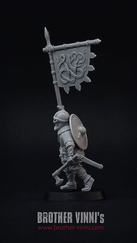 Viking Banner-Bearer miniature for SAGA, 28mm resin by Brother Vinni.