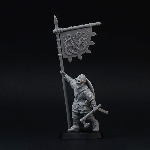 Viking Banner-Bearer miniature for SAGA, 28mm resin by Brother Vinni.