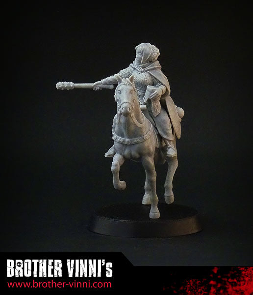 Female Mounted Knight miniature for SAGA, 28mm resin by Brother Vinni.