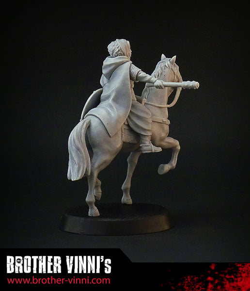 Female Mounted Knight miniature for SAGA, 28mm resin by Brother Vinni.