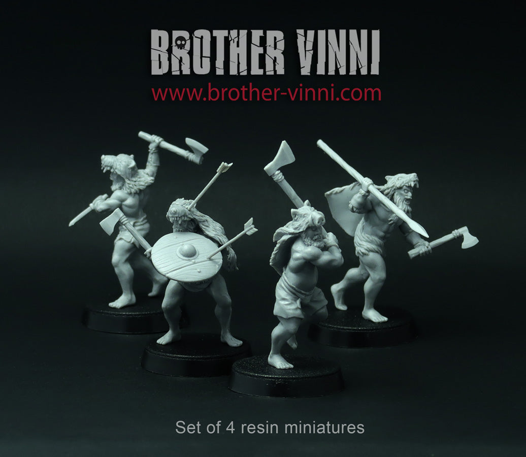 Viking Berserk (ulfhednar) miniatures, 28 mm for SAGA, resin by Brother Vinni