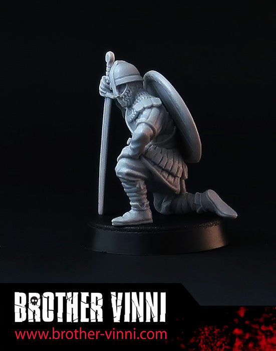 Resting Knight miniature, fatigue marker for SAGA wargame